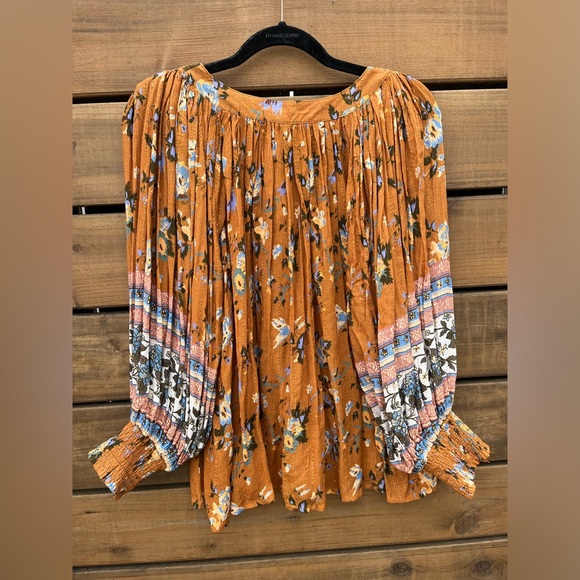 NWT RAGA Morning Glories Floral long sleeve blouse, brown / multi, size Small - Picture 2 of 11